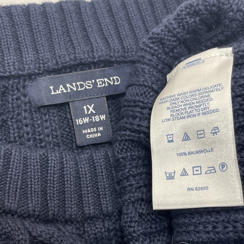 Land's End‎ Cable Knit Fisherman Sweater Classic Outdoor Mature Womens 1X  Blue - Picture 2 of 8